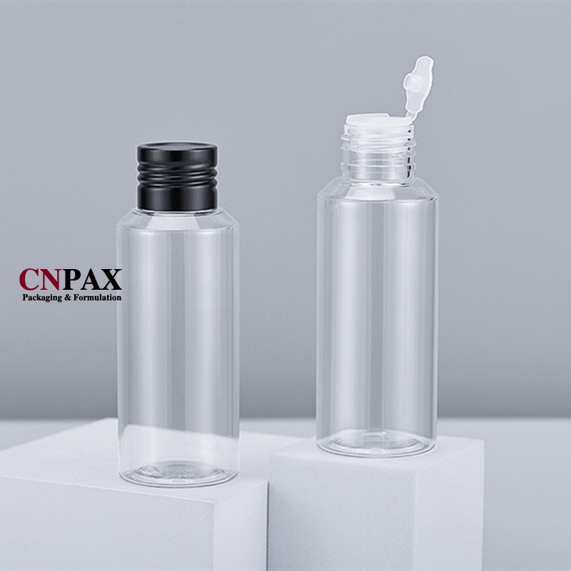 plastic bottle with black aluminium screw cap