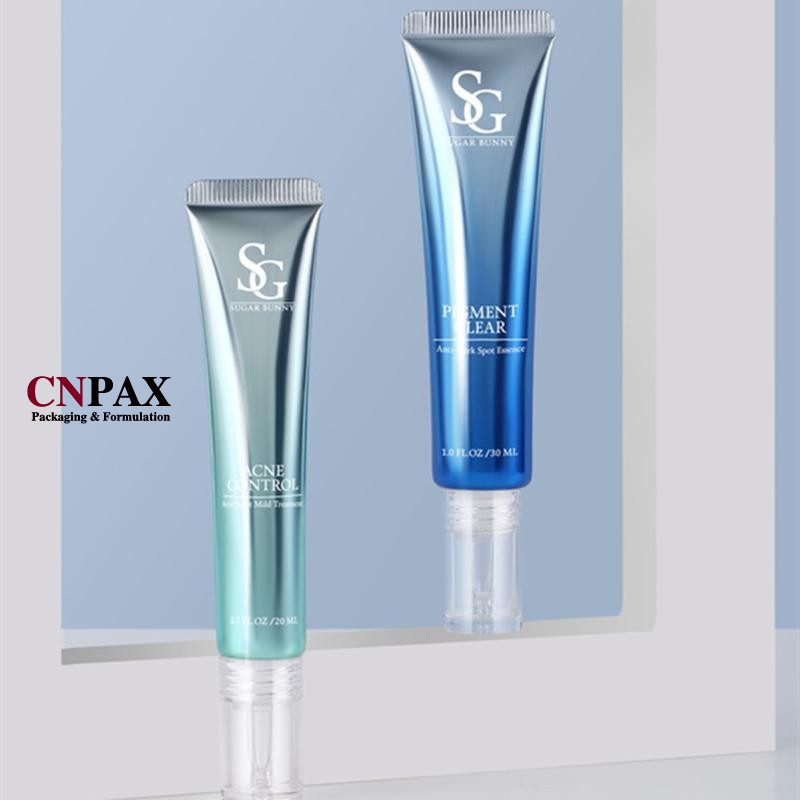 glossy eye serum eye cream tube with dropper pipette