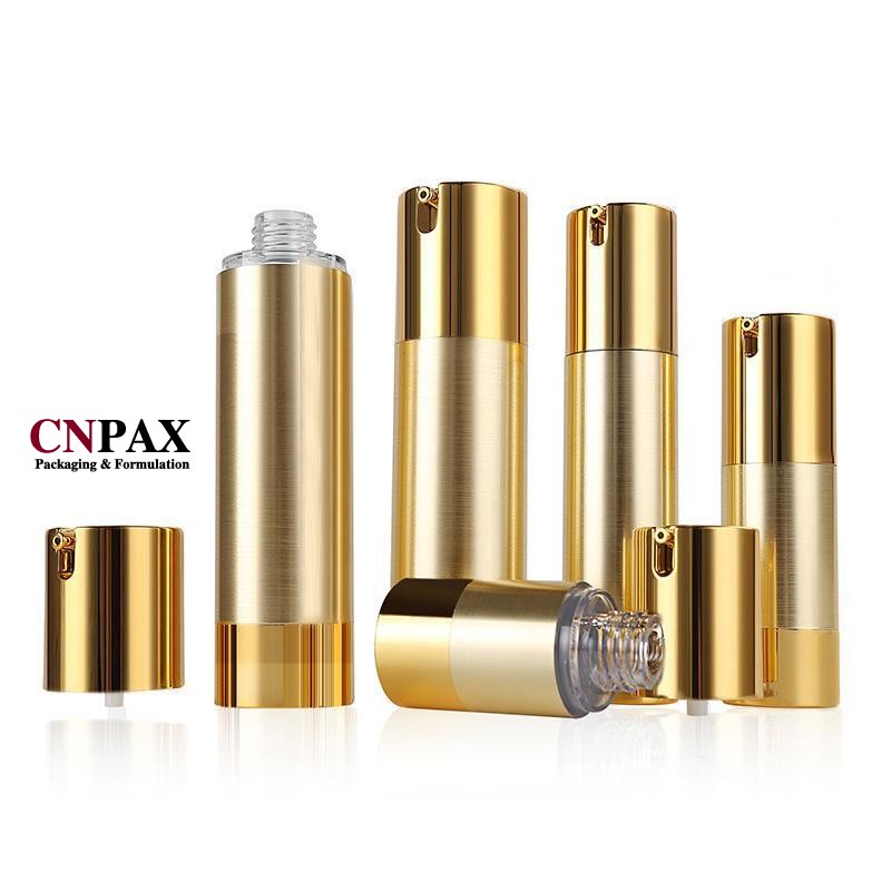 high end matte gold airless pump bottles