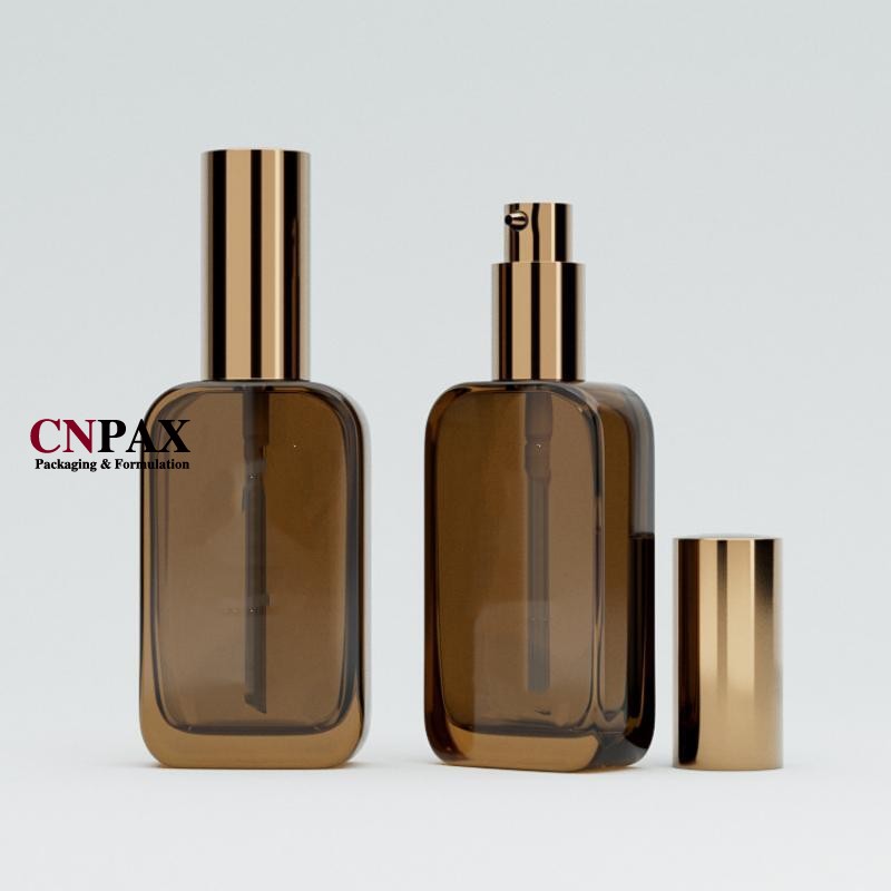 oblong glass cream pump bottles