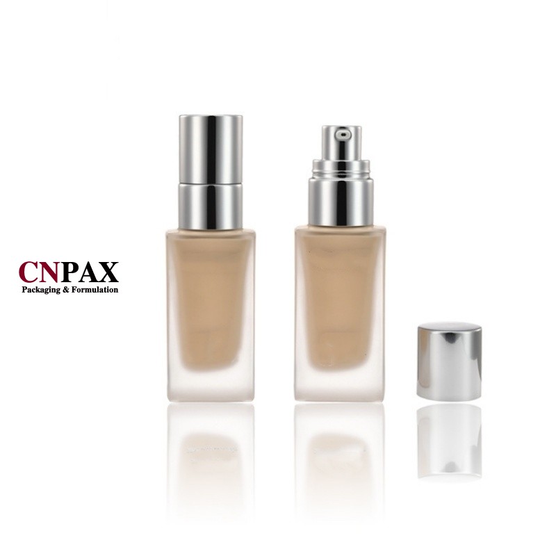 matte clear glass serum bottle VM silver cap