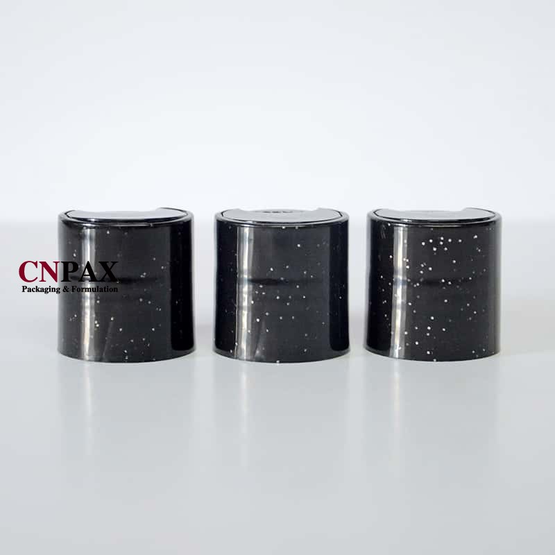 24-410 black disc top cap silver glitter